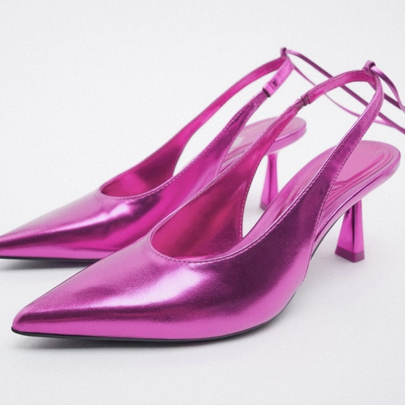 🏵️💚 LACE-UP METALLIC SLINGBACK SHOE - Picture 2 of 10